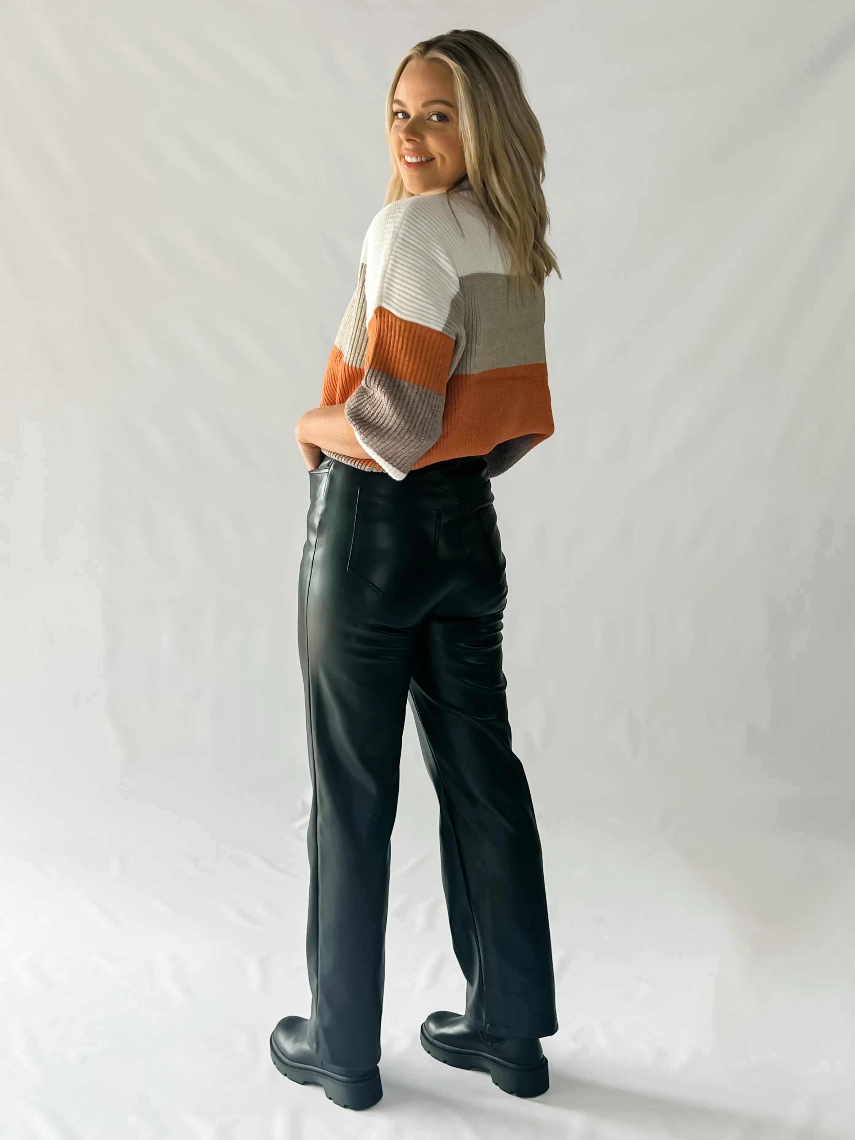 JERSEY FAUX LEATHER PANTS - BLACK