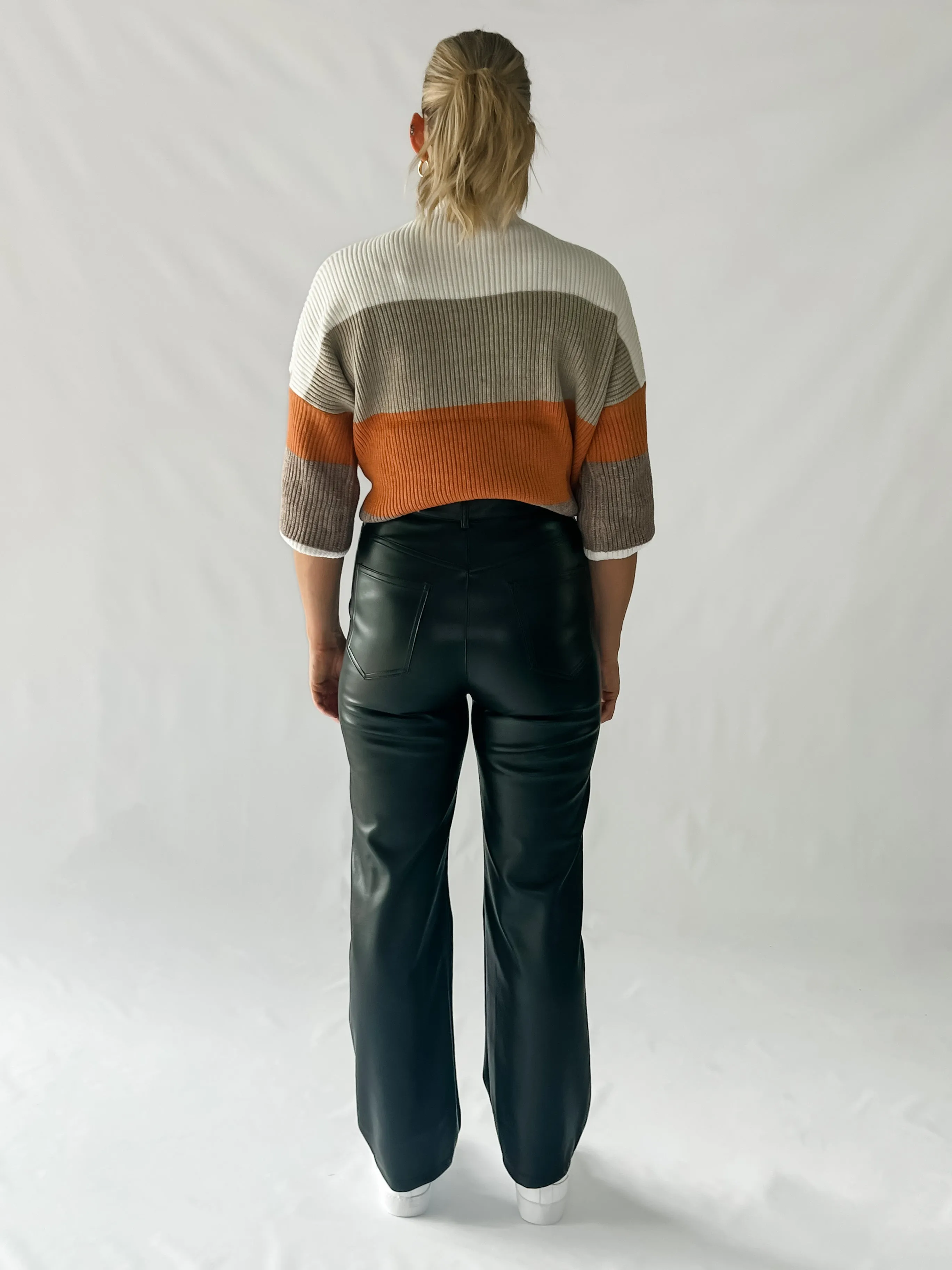 JERSEY FAUX LEATHER PANTS - BLACK