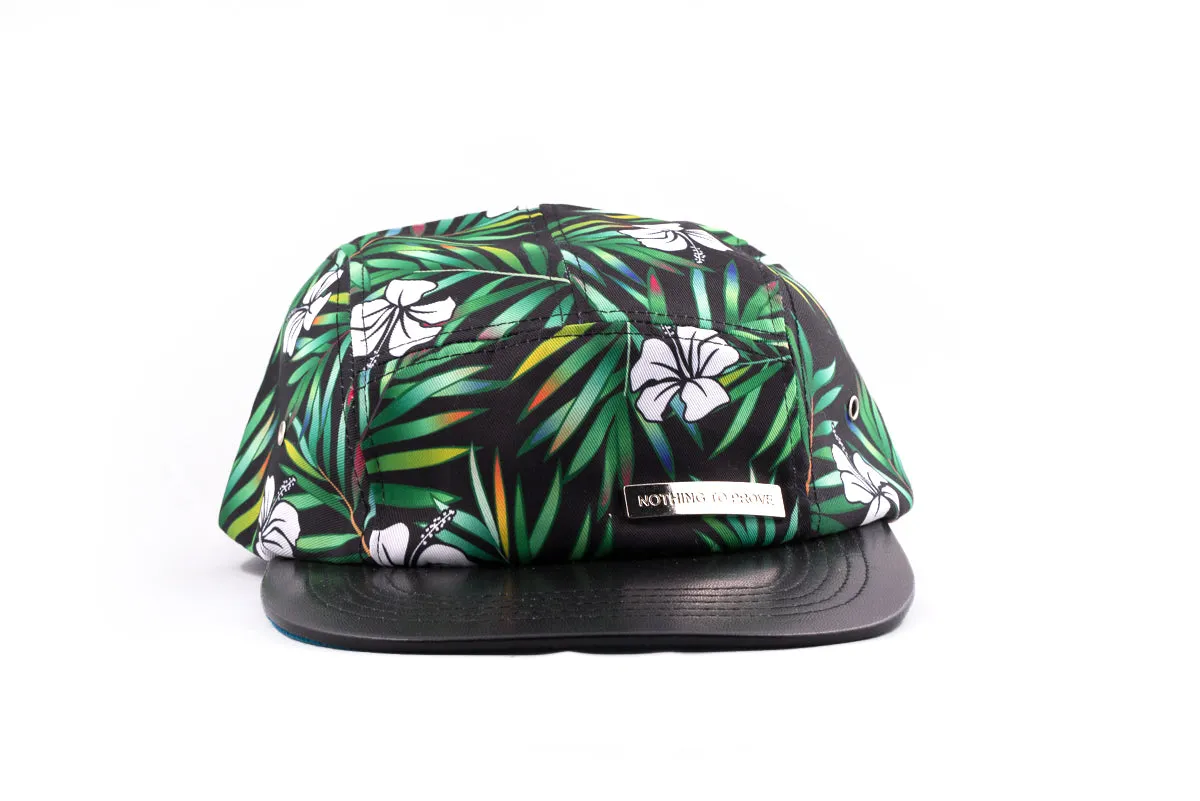 Just the rainbow tips - Hibiscus flowers w/ leaves patterned 5 panel hat