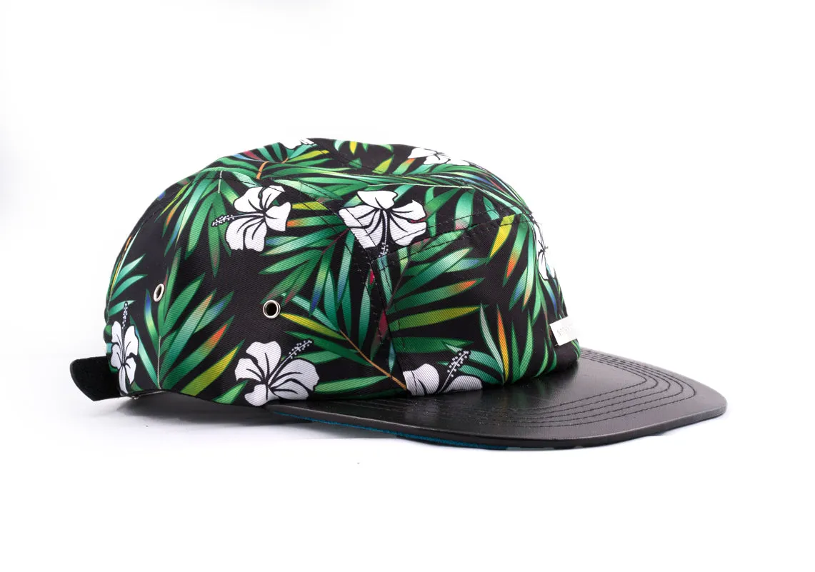 Just the rainbow tips - Hibiscus flowers w/ leaves patterned 5 panel hat