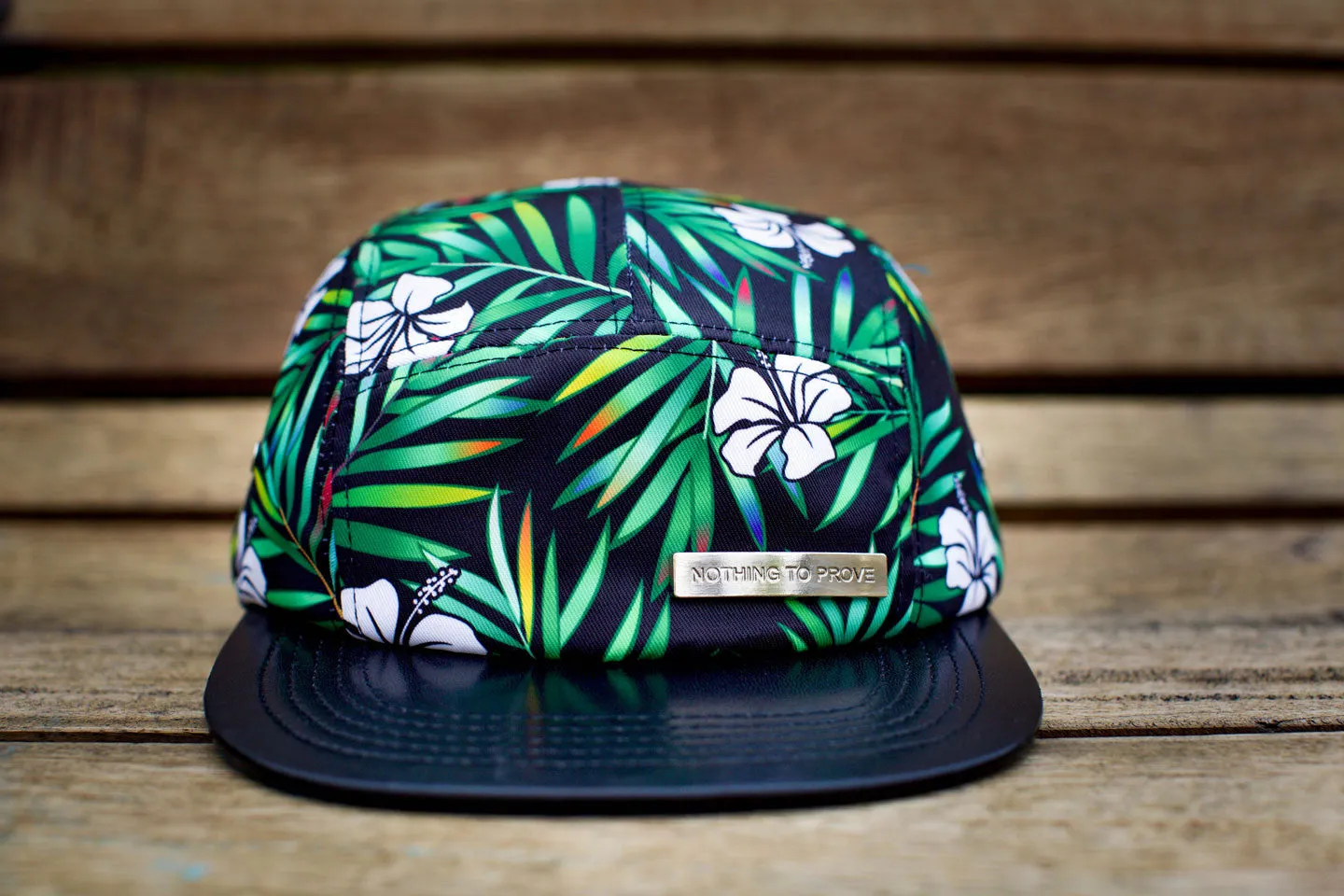 Just the rainbow tips - Hibiscus flowers w/ leaves patterned 5 panel hat