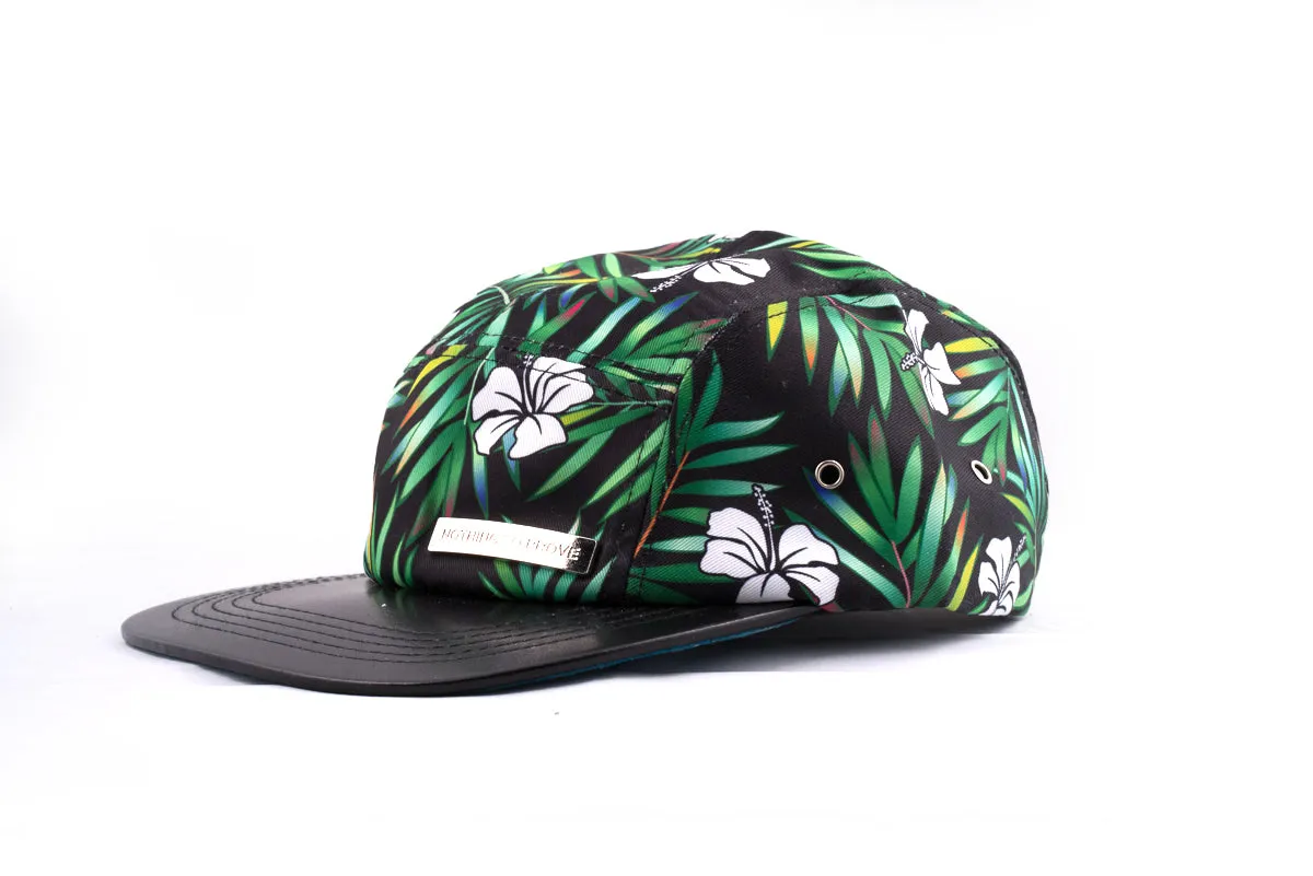 Just the rainbow tips - Hibiscus flowers w/ leaves patterned 5 panel hat