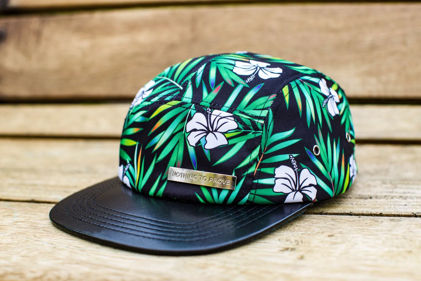 Just the rainbow tips - Hibiscus flowers w/ leaves patterned 5 panel hat