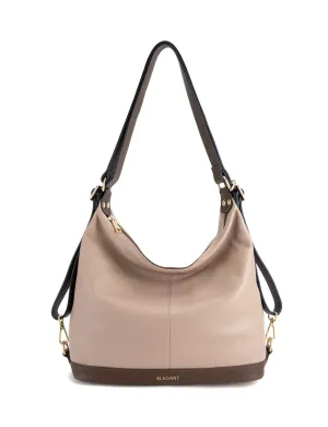 KAMILA LEATHER CONVERTIBLE BACKPACK-E1-0823-PUTTY/CINNAMON