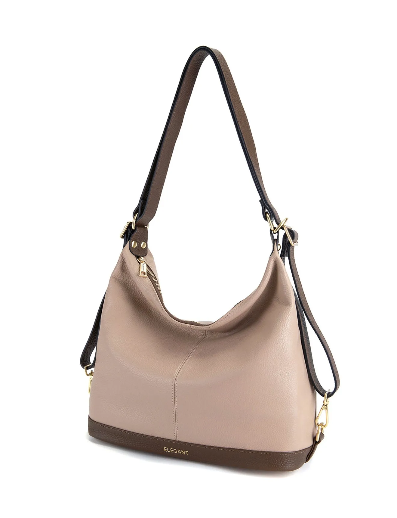 KAMILA LEATHER CONVERTIBLE BACKPACK-E1-0823-PUTTY/CINNAMON
