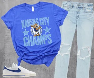 Kansas City Champs Baseball 2 Stars Heather Blue Tee