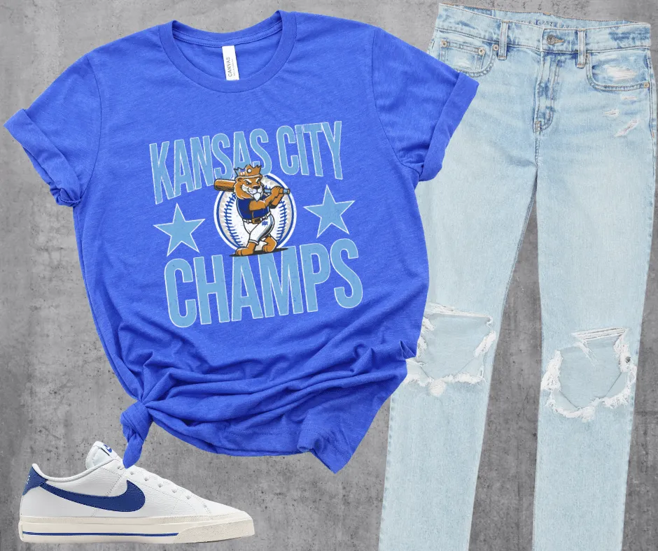 Kansas City Champs Baseball 2 Stars Heather Blue Tee