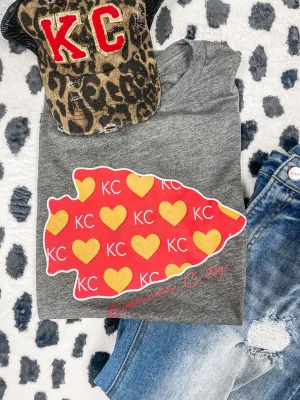 Kansas City Heart Pattern in Arrowhead Grey Graphic Tee