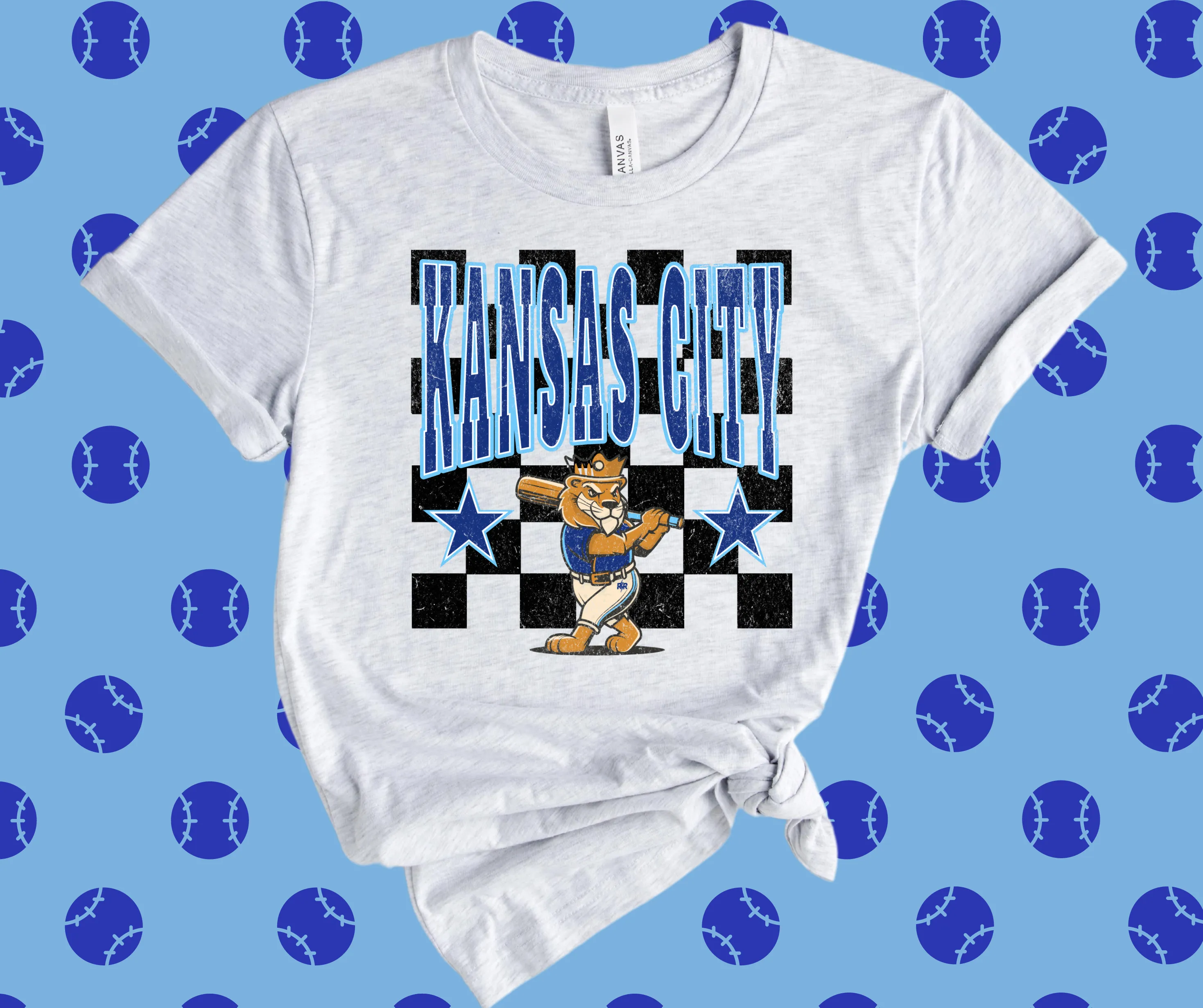 Kansas City Lion Mascot Checkered Ash Graphic Tee
