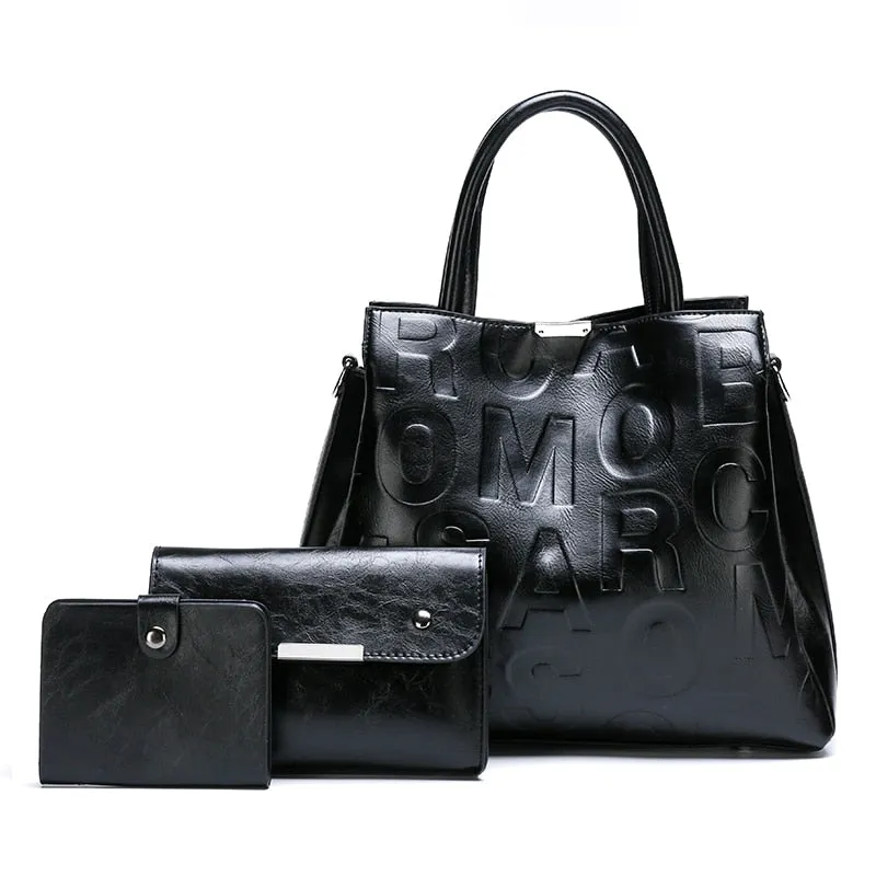 Kayla Letter Embossed Trapeze Bag - 4 Colors