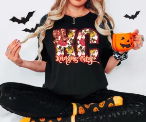 KC Fall Pumpkin Doodle Letters Black Tee