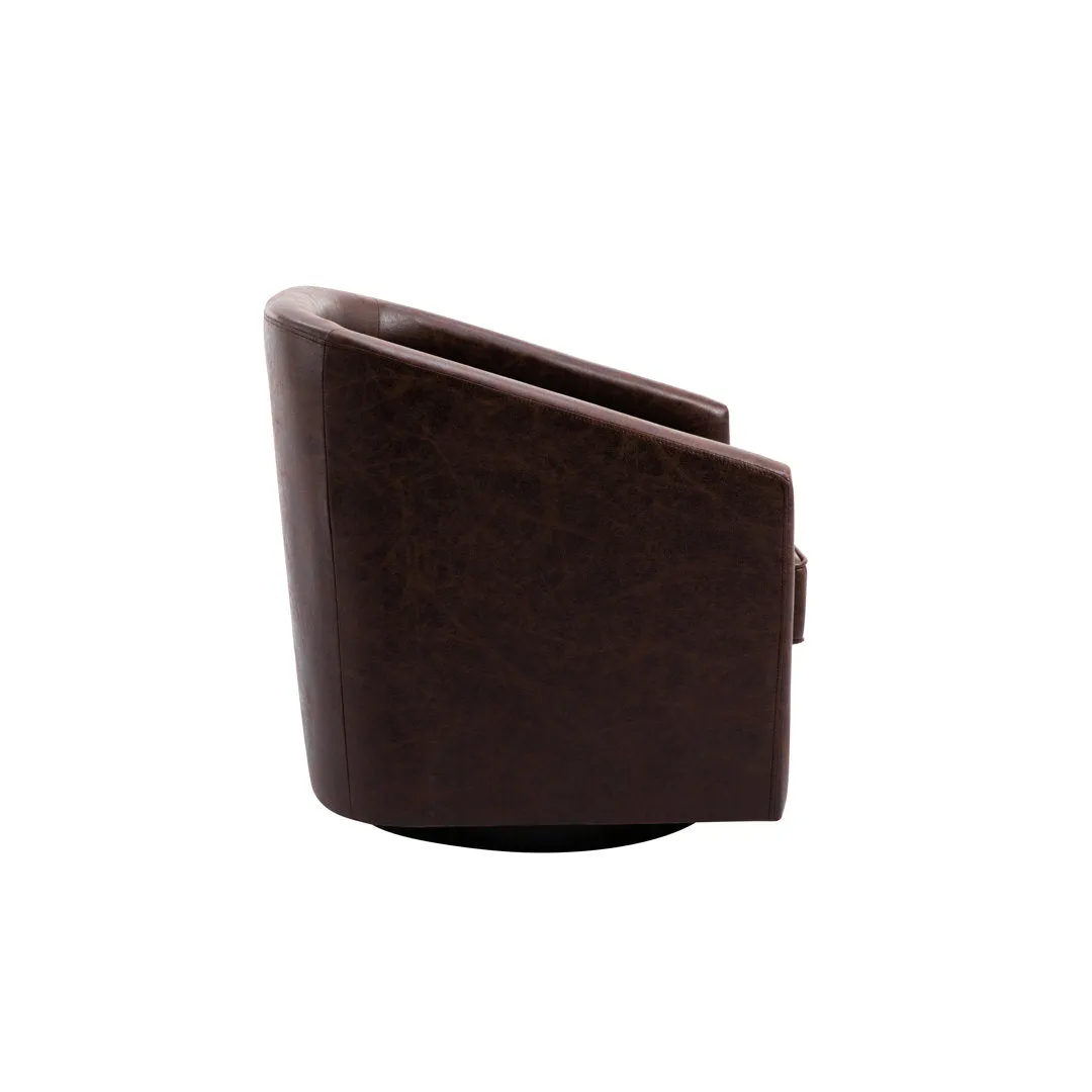 Kiersten 28.7" Wide Vegan Leather Swivel Barrel Chair Sand & Stable™ Leather Type: Dark Chocolate Brown Faux Leather