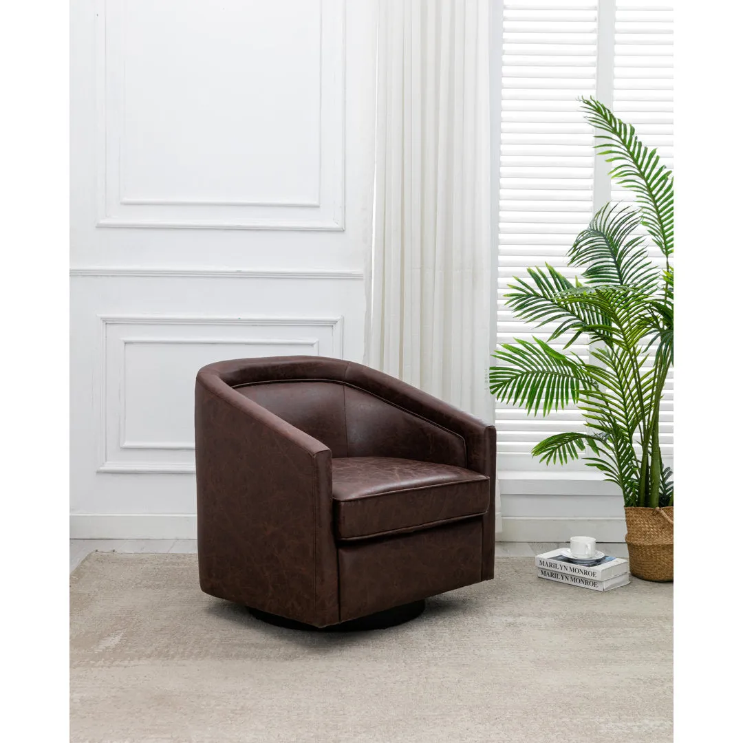 Kiersten 28.7" Wide Vegan Leather Swivel Barrel Chair Sand & Stable™ Leather Type: Dark Chocolate Brown Faux Leather