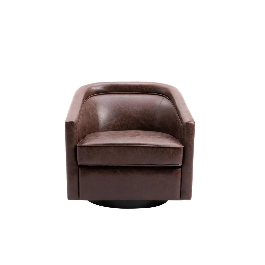 Kiersten 28.7" Wide Vegan Leather Swivel Barrel Chair Sand & Stable™ Leather Type: Dark Chocolate Brown Faux Leather