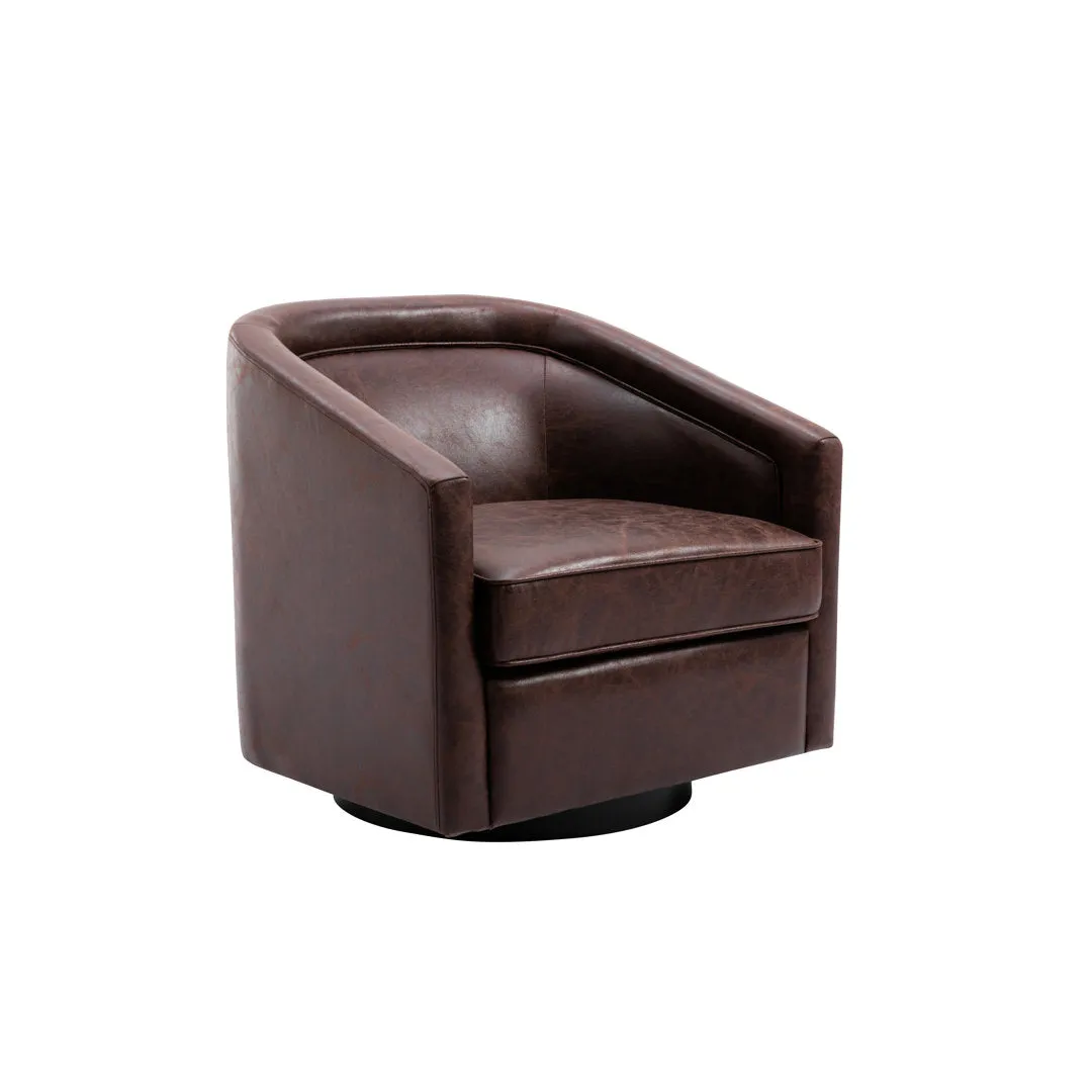 Kiersten 28.7" Wide Vegan Leather Swivel Barrel Chair Sand & Stable™ Leather Type: Dark Chocolate Brown Faux Leather