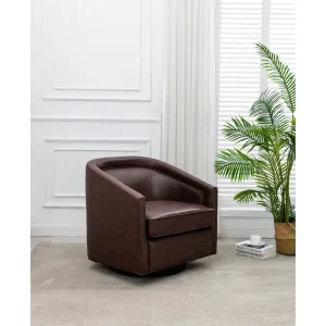 Kiersten 28.7" Wide Vegan Leather Swivel Barrel Chair Sand & Stable™ Leather Type: Dark Chocolate Brown Faux Leather