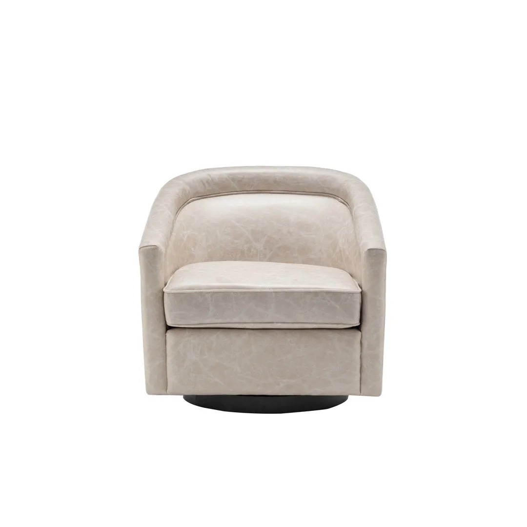 Kiersten 28.7" Wide Vegan Leather Swivel Barrel Chair Sand & Stable™ Leather Type: Distressed Cream Faux Leather