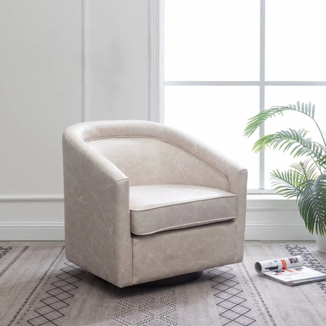Kiersten 28.7" Wide Vegan Leather Swivel Barrel Chair Sand & Stable™ Leather Type: Distressed Cream Faux Leather