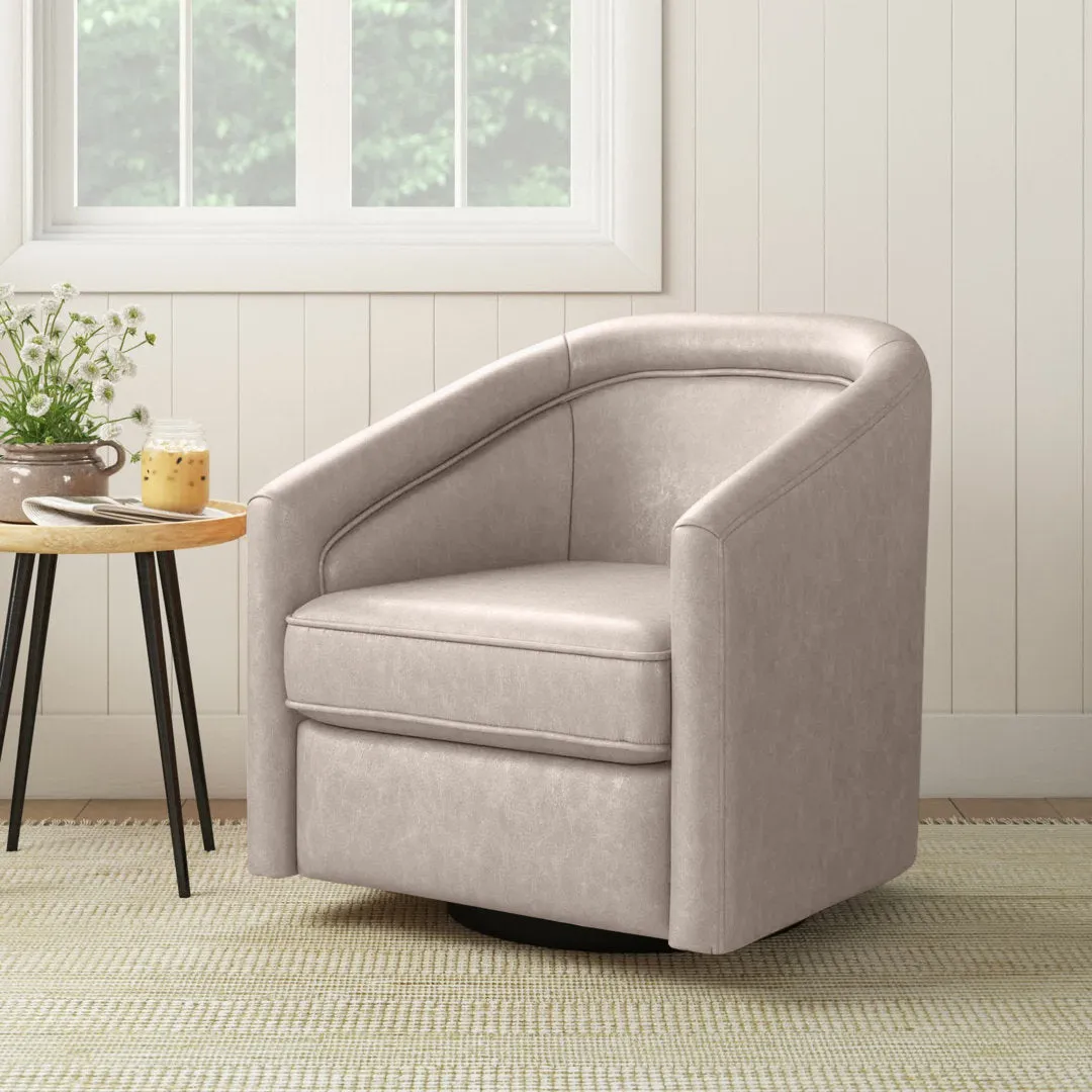 Kiersten 28.7" Wide Vegan Leather Swivel Barrel Chair Sand & Stable™ Leather Type: Distressed Cream Faux Leather