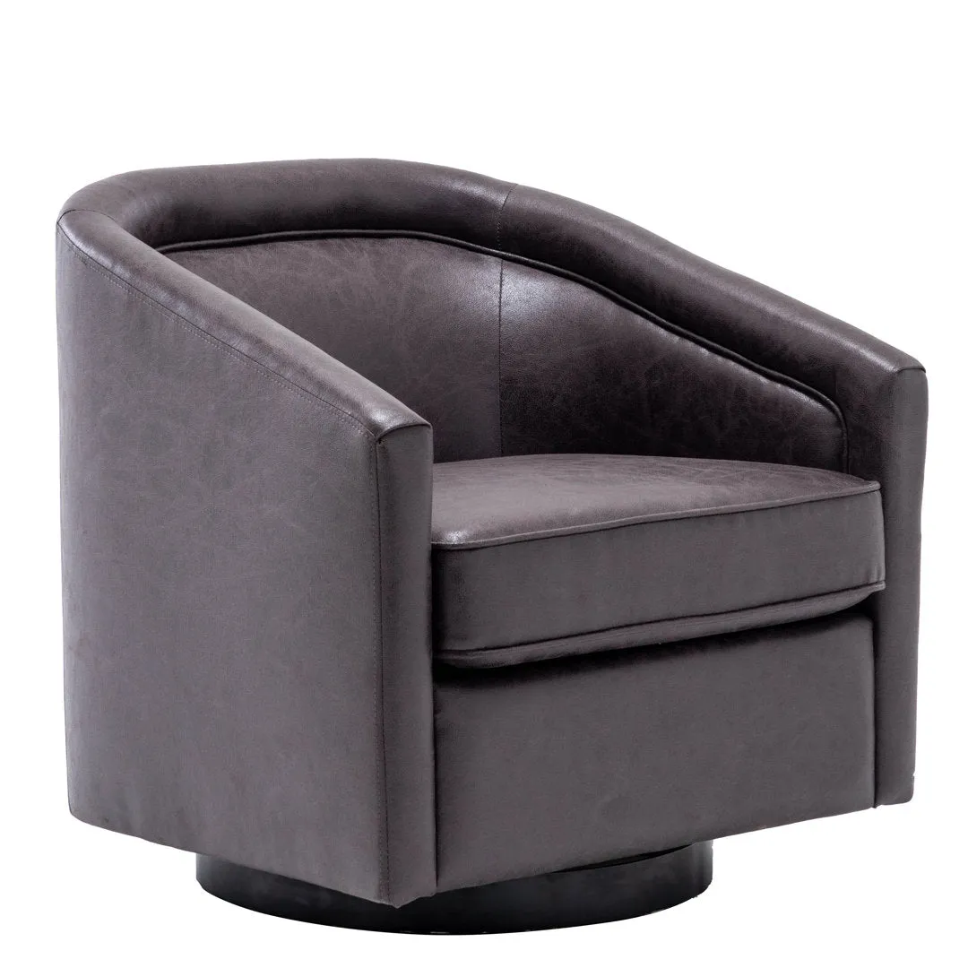 Kiersten 28.7" Wide Vegan Leather Swivel Barrel Chair Sand & Stable™ Leather Type: Pebble Charcoal Faux Leather