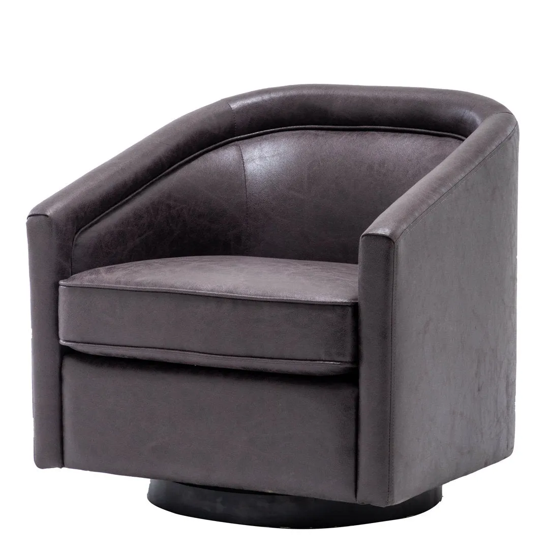 Kiersten 28.7" Wide Vegan Leather Swivel Barrel Chair Sand & Stable™ Leather Type: Pebble Charcoal Faux Leather