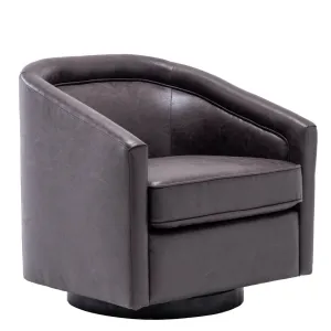 Kiersten 28.7" Wide Vegan Leather Swivel Barrel Chair Sand & Stable™ Leather Type: Pebble Charcoal Faux Leather