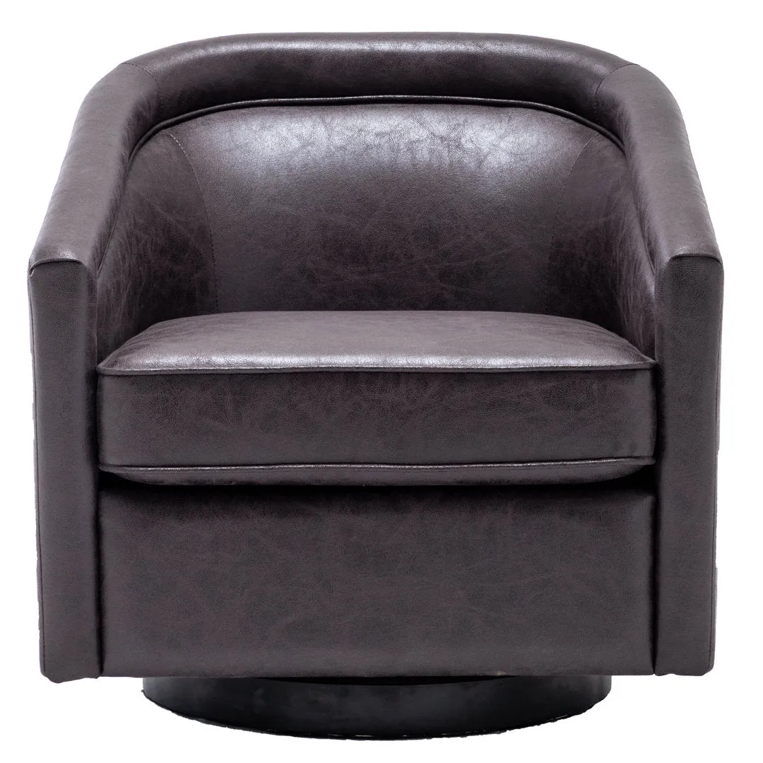 Kiersten 28.7" Wide Vegan Leather Swivel Barrel Chair Sand & Stable™ Leather Type: Pebble Charcoal Faux Leather