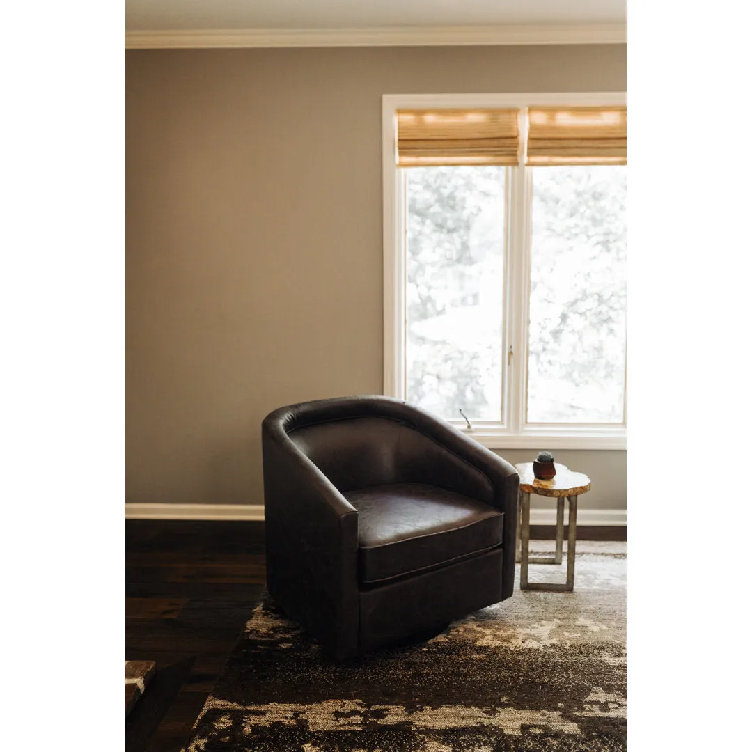Kiersten 28.7" Wide Vegan Leather Swivel Barrel Chair Sand & Stable™ Leather Type: Pebble Charcoal Faux Leather