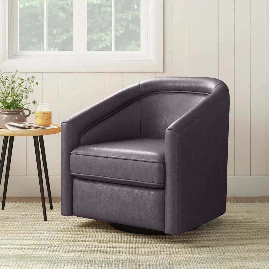Kiersten 28.7" Wide Vegan Leather Swivel Barrel Chair Sand & Stable™ Leather Type: Pebble Charcoal Faux Leather