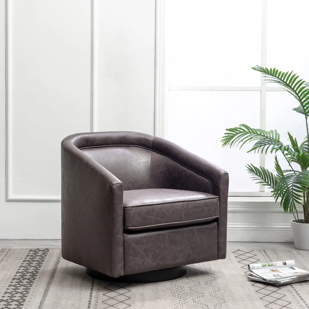 Kiersten 28.7" Wide Vegan Leather Swivel Barrel Chair Sand & Stable™ Leather Type: Pebble Charcoal Faux Leather