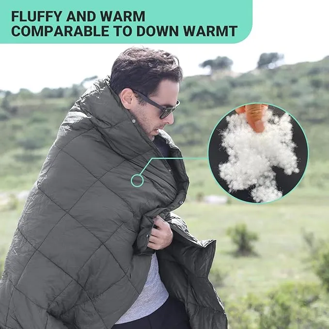 KingCamp Camping Blanket Lightweight, Multifunctional Warm Puffy Outdoor Blanket with Snap Button, Water Repellent, Backpacking Quilt for Travel, Airplane, Hiking, Picnic