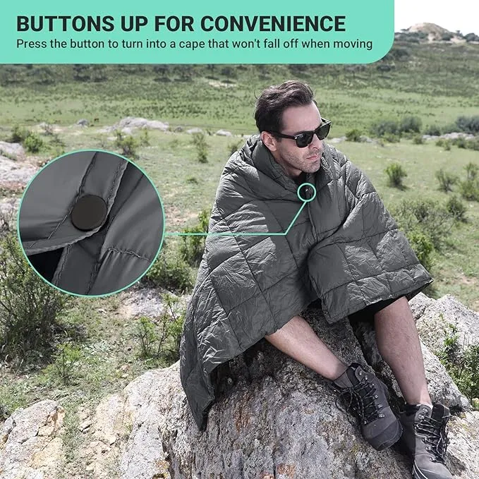 KingCamp Camping Blanket Lightweight, Multifunctional Warm Puffy Outdoor Blanket with Snap Button, Water Repellent, Backpacking Quilt for Travel, Airplane, Hiking, Picnic