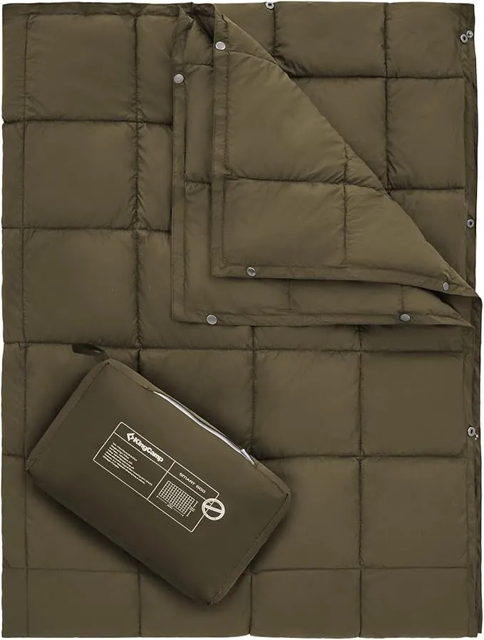 KingCamp Camping Blanket Lightweight, Multifunctional Warm Puffy Outdoor Blanket with Snap Button, Water Repellent, Packable, for Travel, Airplane, Hiking, Picnic