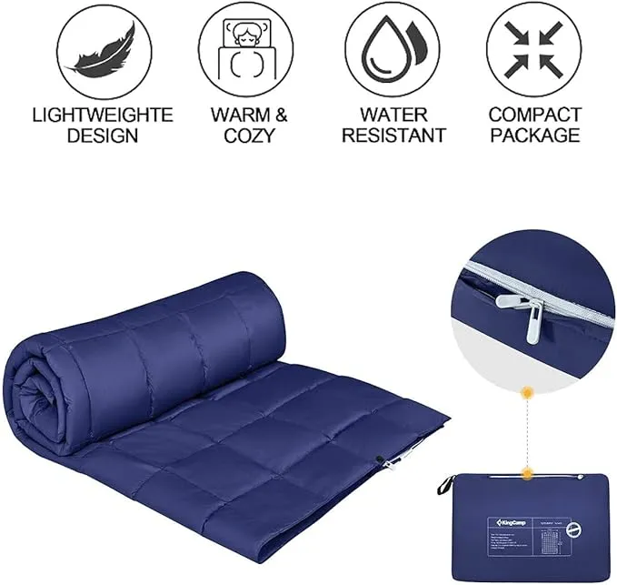 KingCamp Down Camping Blanket - Packable Lightweight Travel Blanket for Stadium, Camping, Backpacking, Compact & Water Resistant & Warm Airplane Quilt