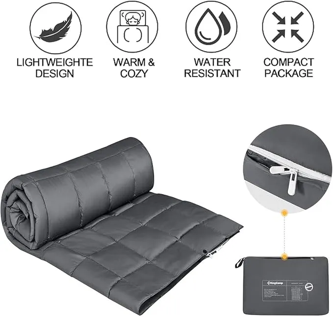 KingCamp Down Camping Blanket - Packable Lightweight Travel Blanket for Stadium, Camping, Backpacking, Compact & Water Resistant & Warm Airplane Quilt
