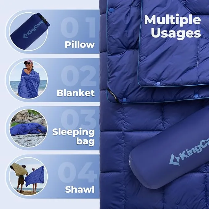 KingCamp Lightweight Camping Blanket - Multifunctional and Warm Quilt with Snap Button, Water Repellent, for Travel, Airplane, Hiking, Picnic