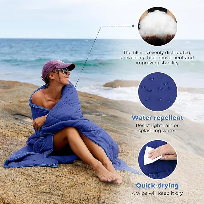 KingCamp Lightweight Camping Blanket - Multifunctional and Warm Quilt with Snap Button, Water Repellent, for Travel, Airplane, Hiking, Picnic