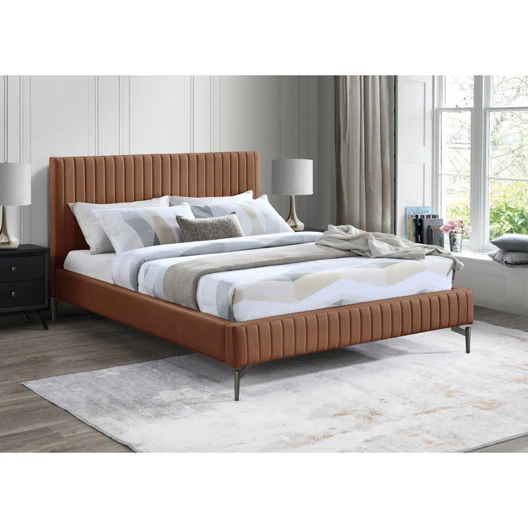 Kirstan Upholstered Bed Wrought Studio™ Color: Soft Cognac Faux Leather Size: Queen