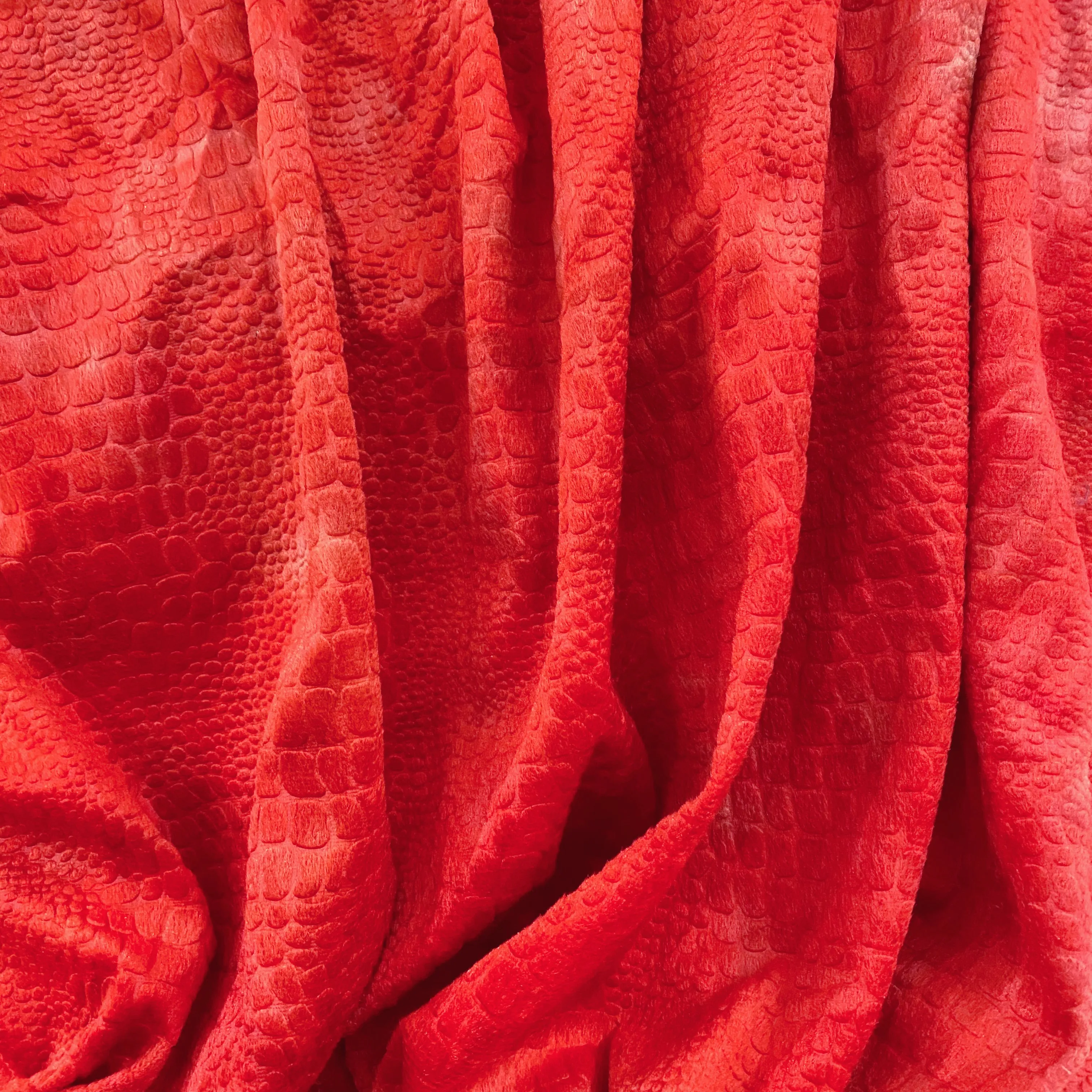 Knitted - Short Cut Pile - Embossed Crocodile Print - Lobster