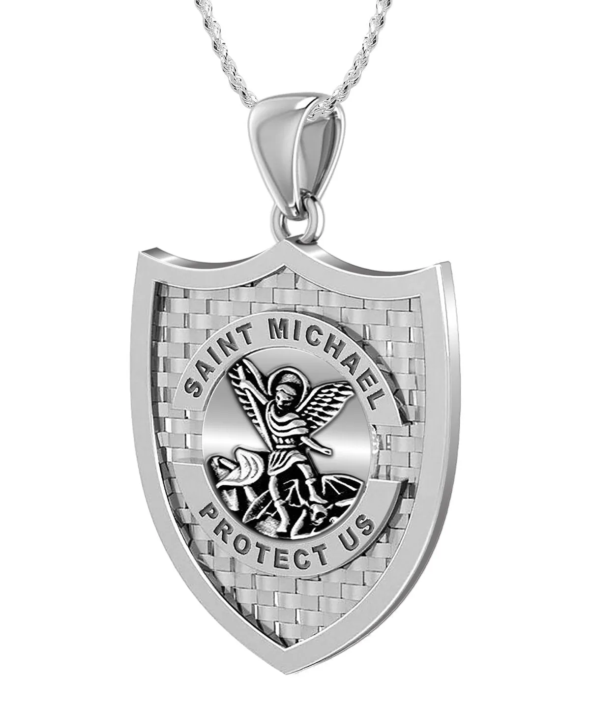 Ladies 925 Sterling Silver Saint Michael Antique Finish Pendant, 28mm