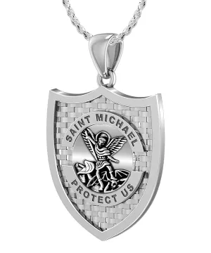 Ladies 925 Sterling Silver Saint Michael Antique Finish Pendant, 28mm