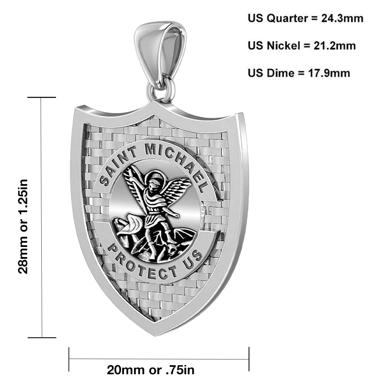 Ladies 925 Sterling Silver Saint Michael Antique Finish Pendant, 28mm