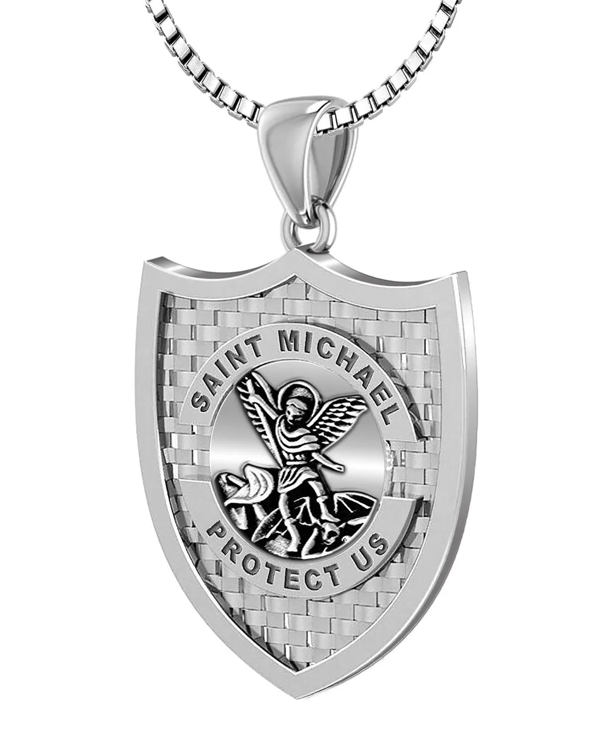 Ladies 925 Sterling Silver Saint Michael Antique Finish Pendant, 28mm