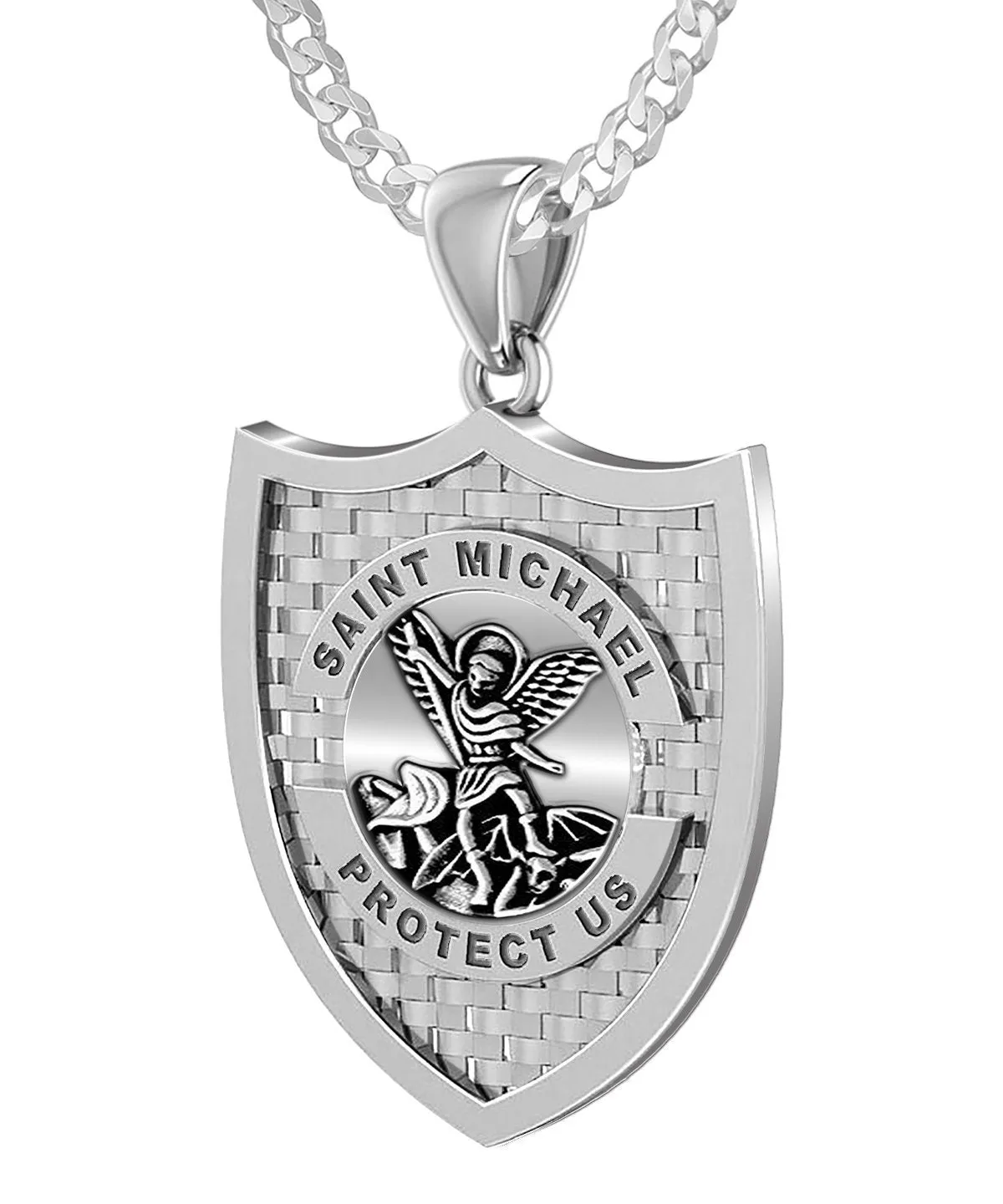 Ladies 925 Sterling Silver Saint Michael Antique Finish Pendant, 28mm