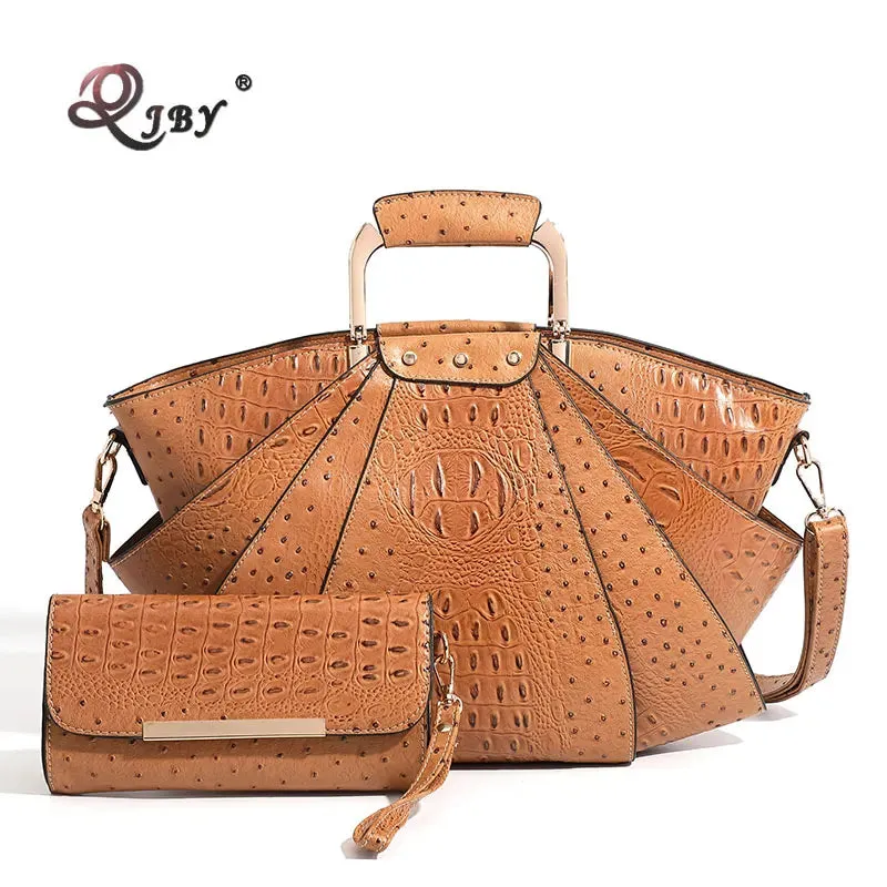Large Capacity Leather Purse Metal Top Handle Handbags Crossbody Large Tote Bag
