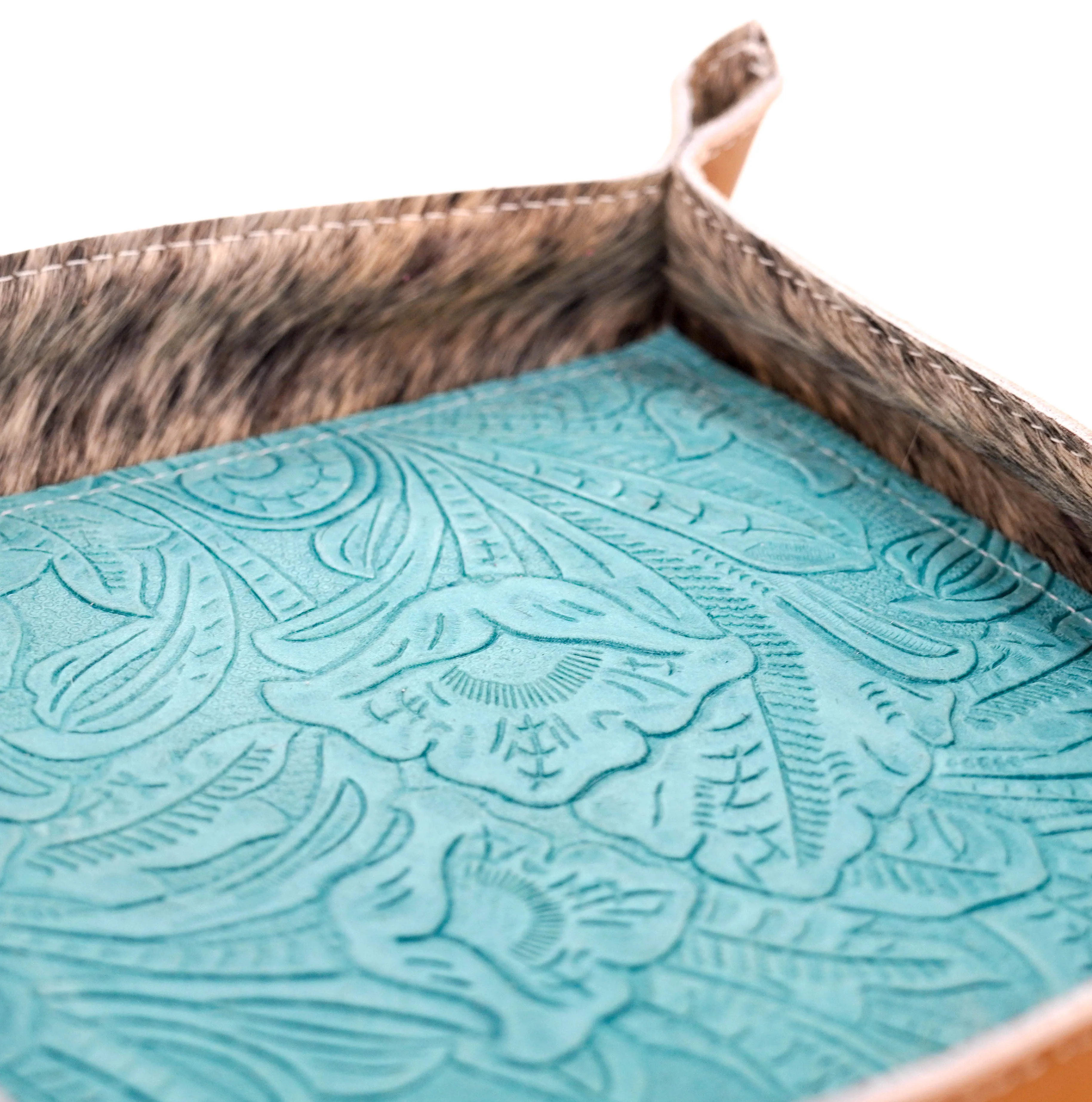 Large Tray - Smooth Latte Leather w/ Turquoise Denver Tool