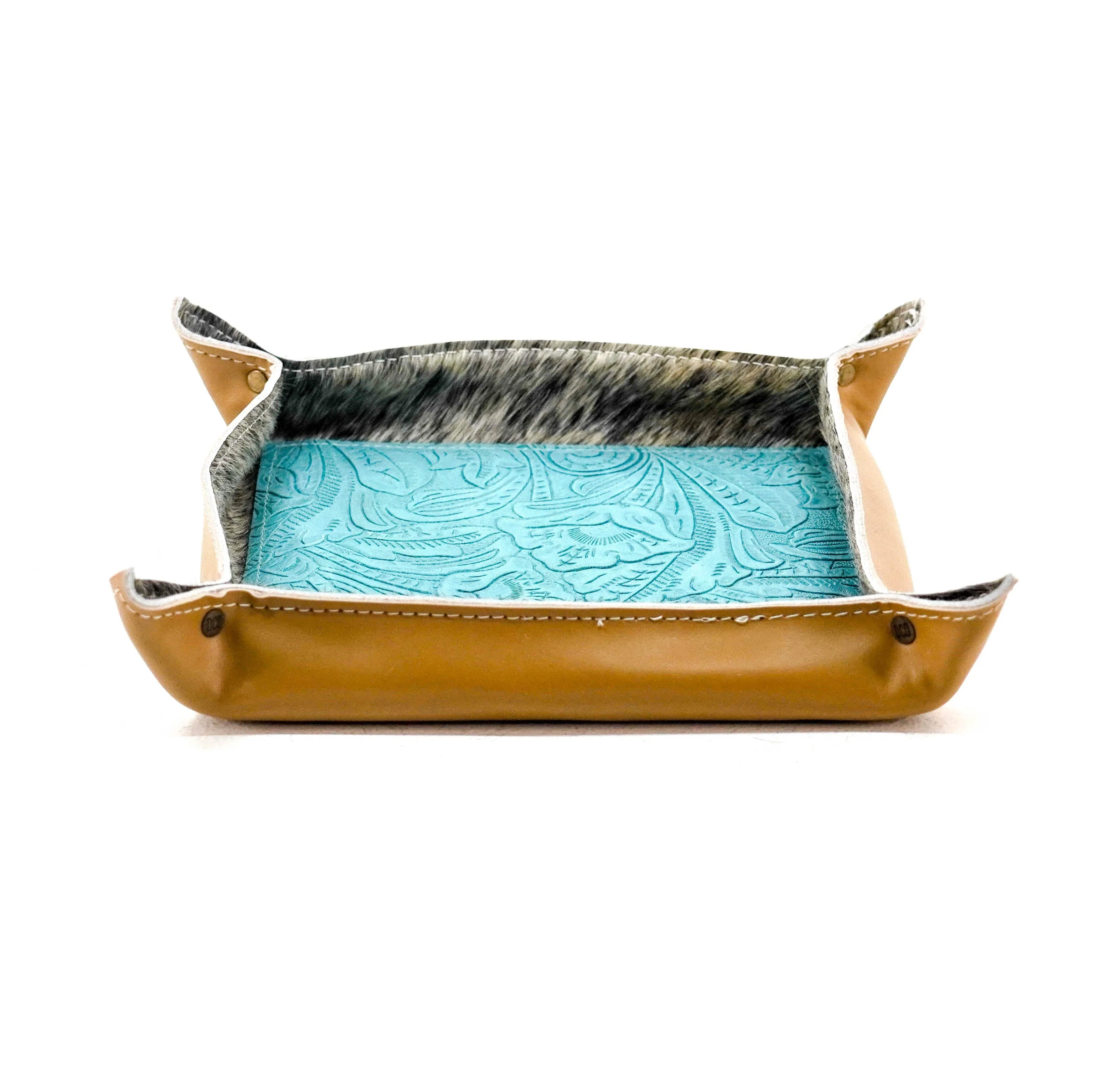 Large Tray - Smooth Latte Leather w/ Turquoise Denver Tool
