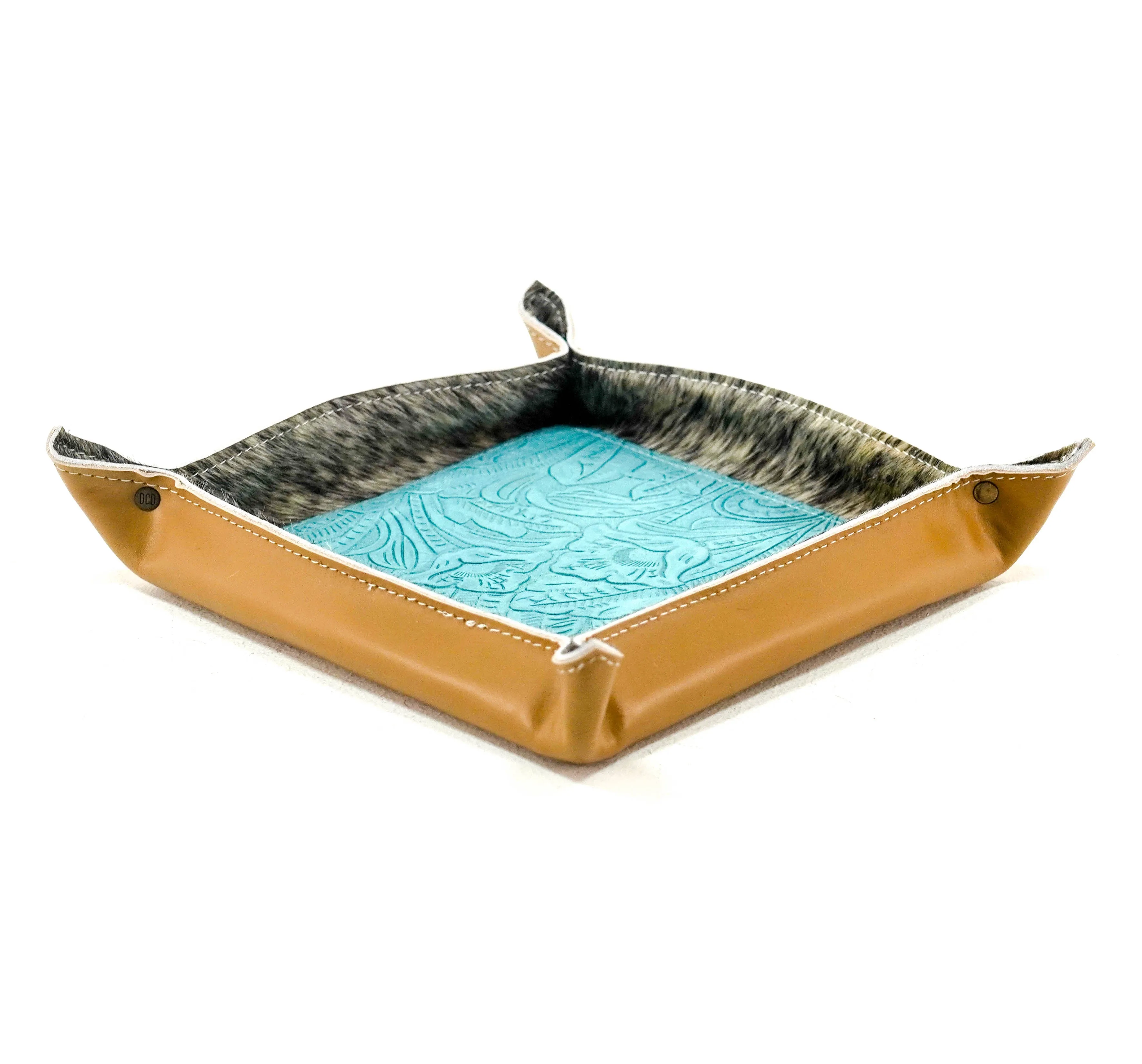 Large Tray - Smooth Latte Leather w/ Turquoise Denver Tool
