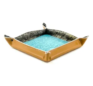 Large Tray - Smooth Latte Leather w/ Turquoise Denver Tool