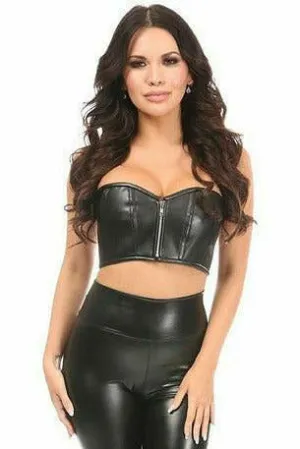 Lavish Black Faux Leather Short Bustier Top